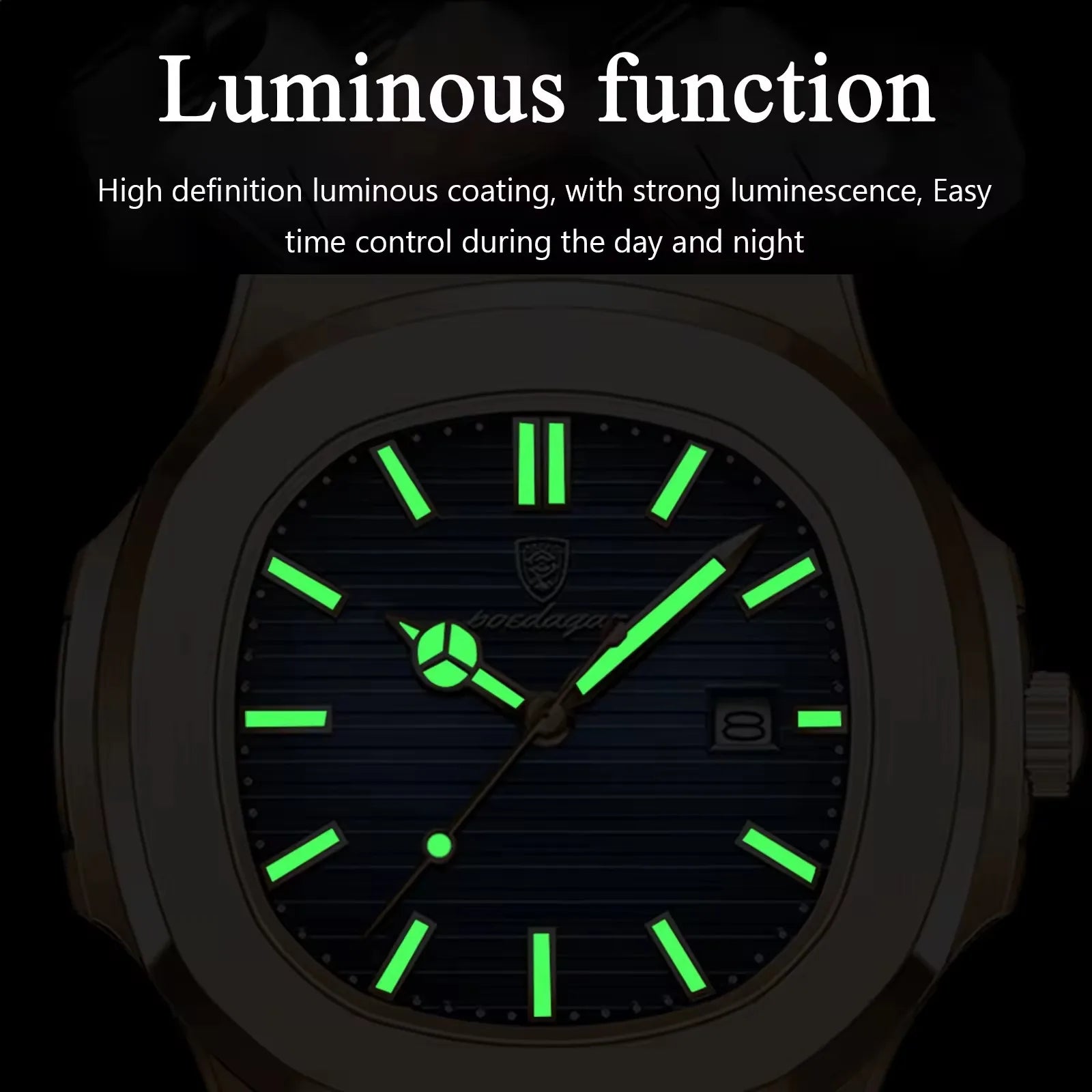 Poedagar 613 Gold Luxury Fashion Quartz Watch for Men Business Stainless Steel Leather Waterproof Luminous Square Men's Watch-2